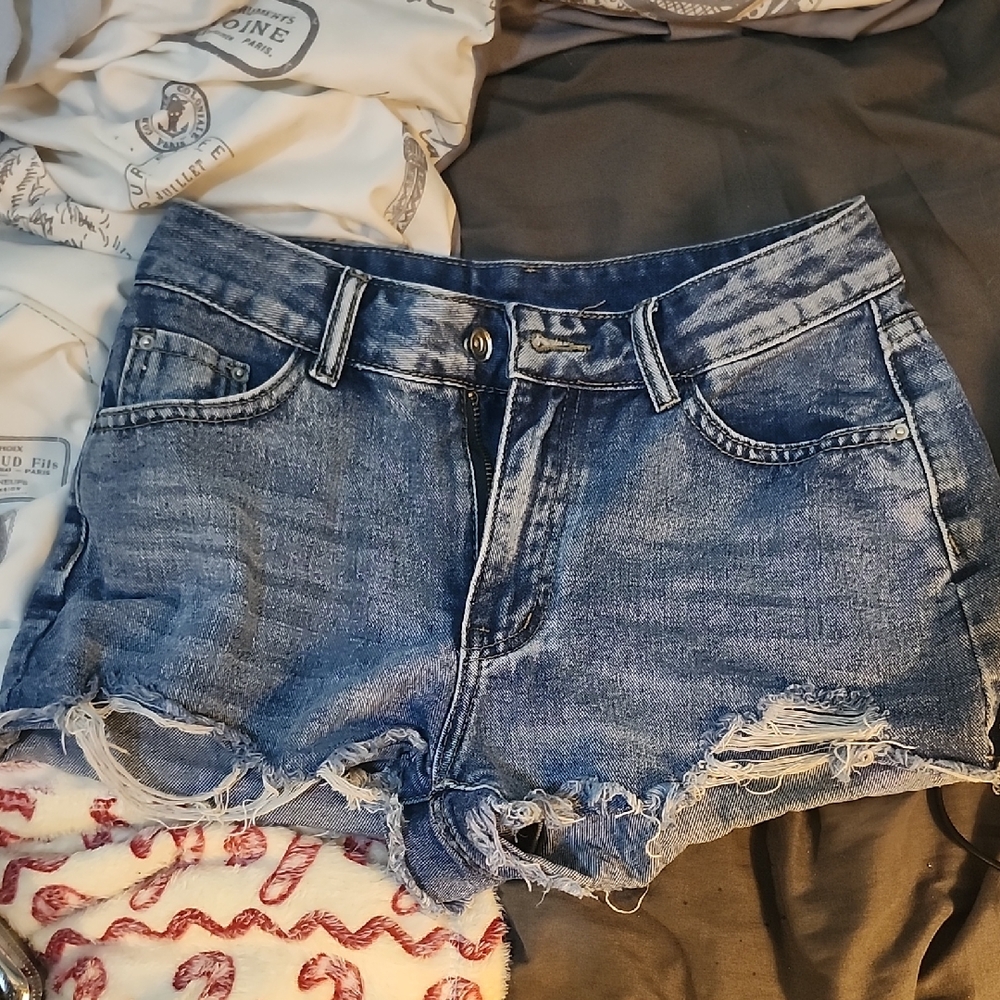 SHEIN Blue Jean Shorts Distressed Cut-Off Style